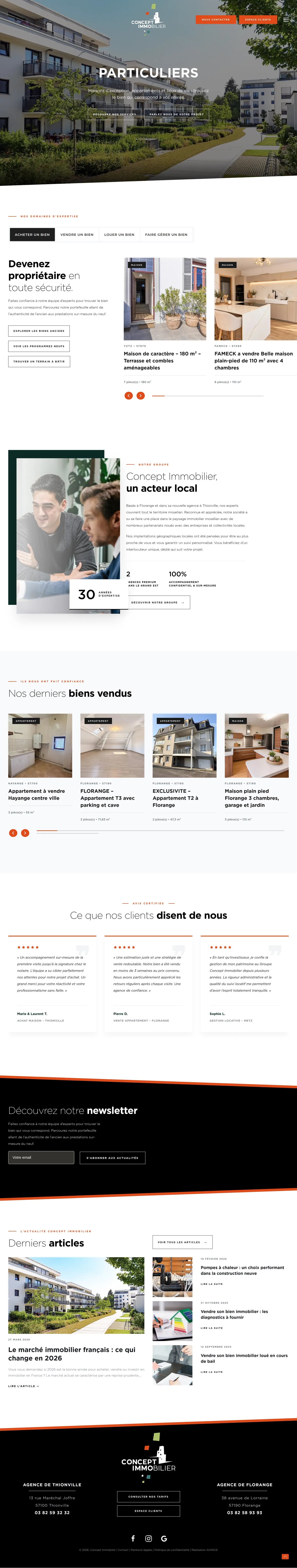 Page Particuliers du site Concept Immobilier en entier