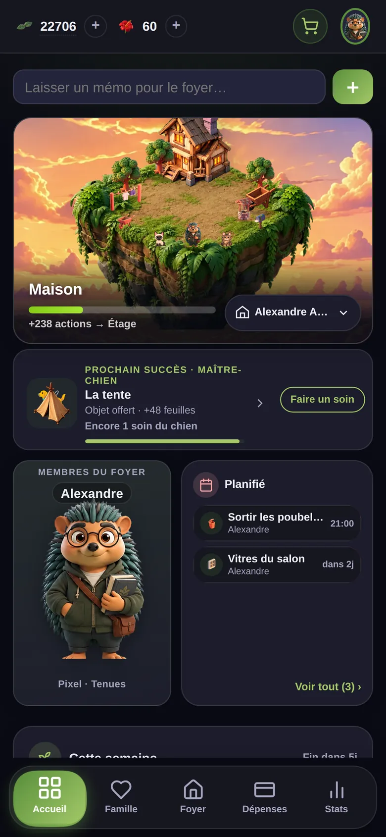L'accueil de Domos : la maison du foyer sur son île, le prochain succès, le personnage d'Alexandre